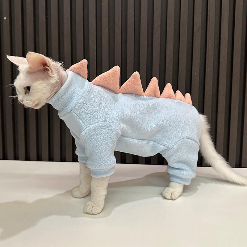 宠物四脚衣颗猫咪粒绒护肚子小恐龙无毛猫衣服斯芬克斯猫德文衣服