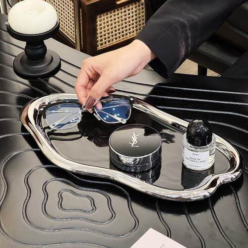满氛中古高级感桌面杯子水杯创意托盘卫生间椭圆香薰收纳盘展示盘