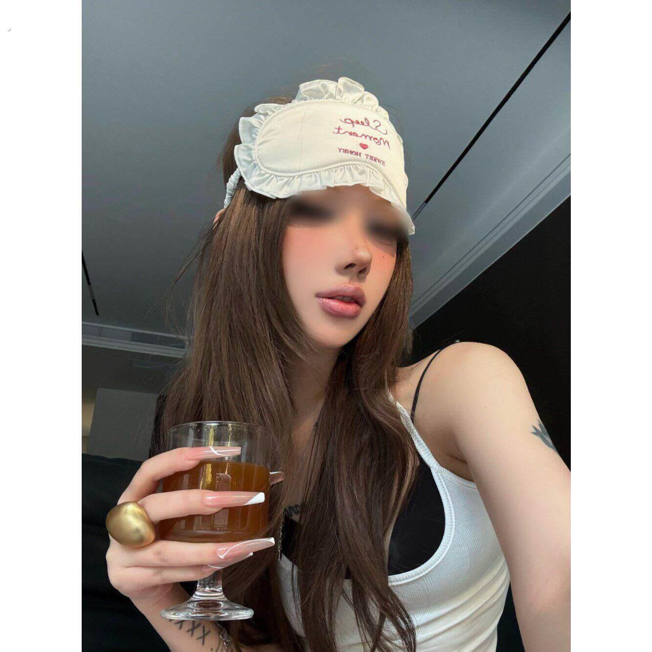 高颜值甜美刺绣遮光眼罩荷叶边木耳边旅行眼罩仿真丝助眠少女心