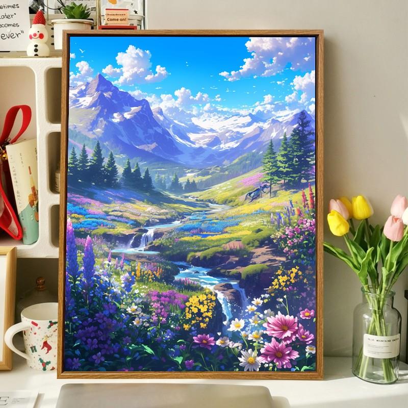 旷野山水积木质拼图治愈系挂墙画1000片500片大人解压高级感平图