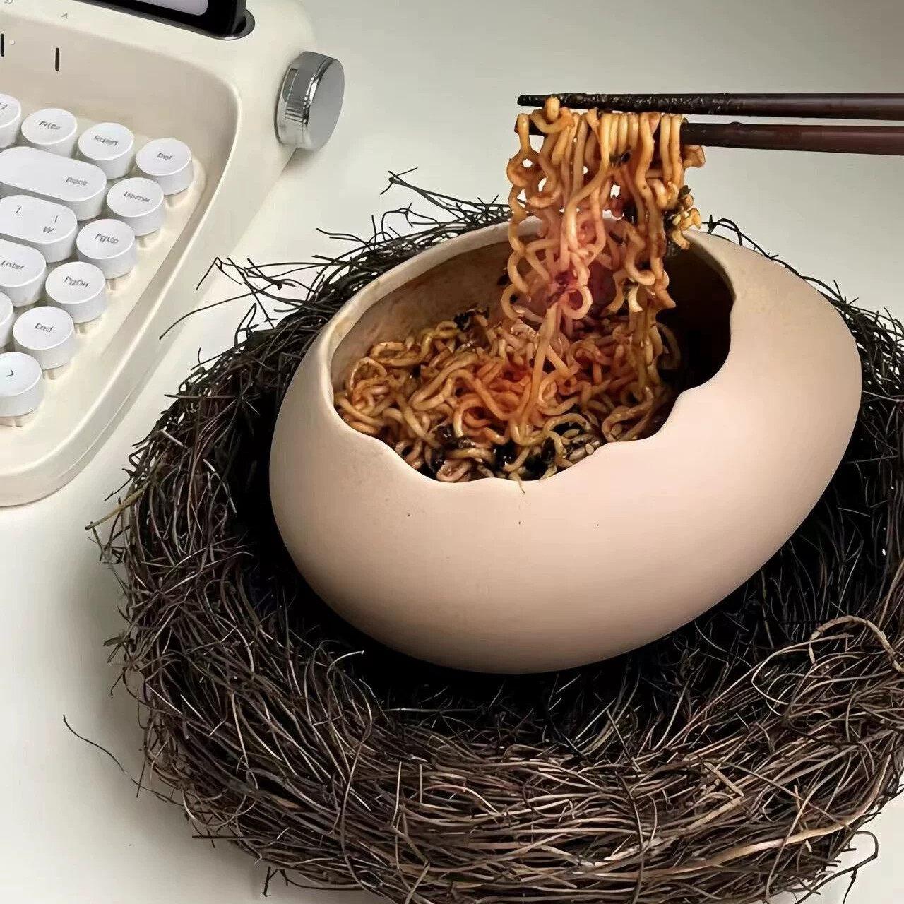 鸟巢蛋壳碗鸟窝鸡蛋陶瓷碗创意餐厅餐具摆台鸵鸟蛋蛋形冷饮甜品碗