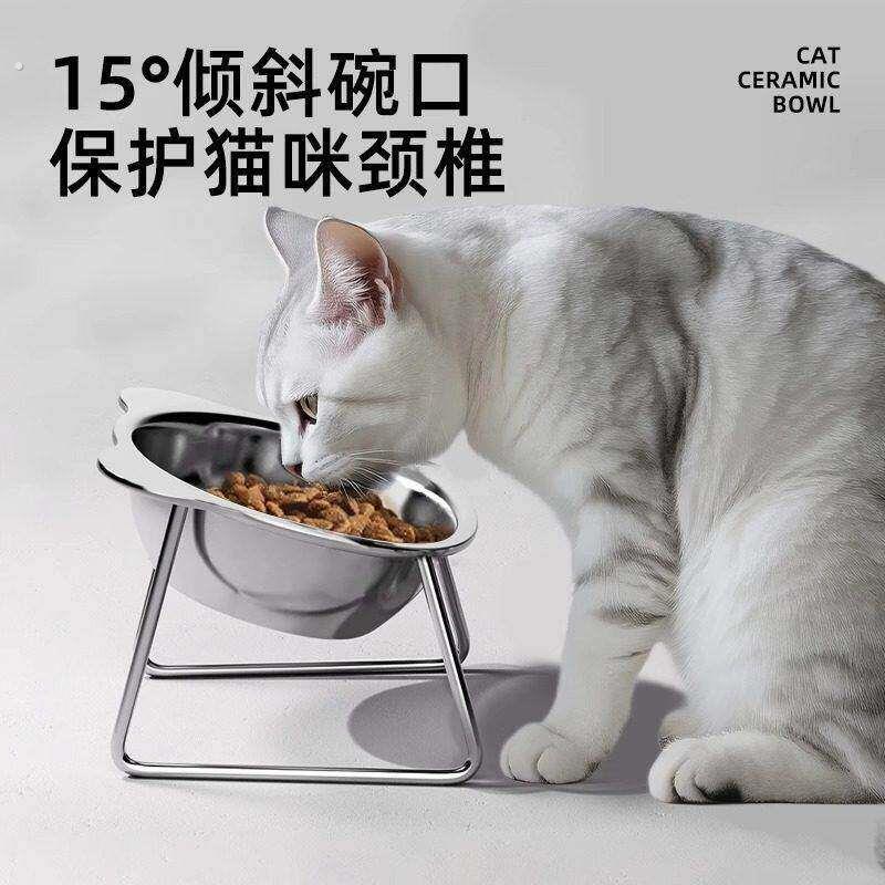 倾斜猫碗04不锈钢宠物食碗猫咪食碗保护颈椎防滑底座猫狗碗高脚