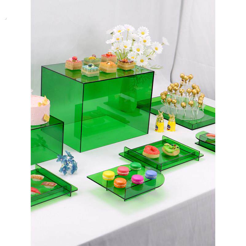 婚礼甜品摆件展示台冷餐宴会茶歇摆台蛋糕点心托盘高透亚克力定制
