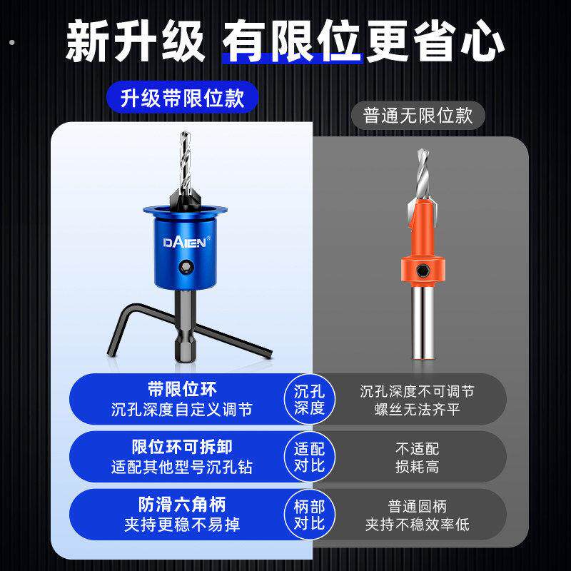 德国合创六角柄沉孔钻头木工专用二合一自攻螺丝阶梯沉头打孔定位