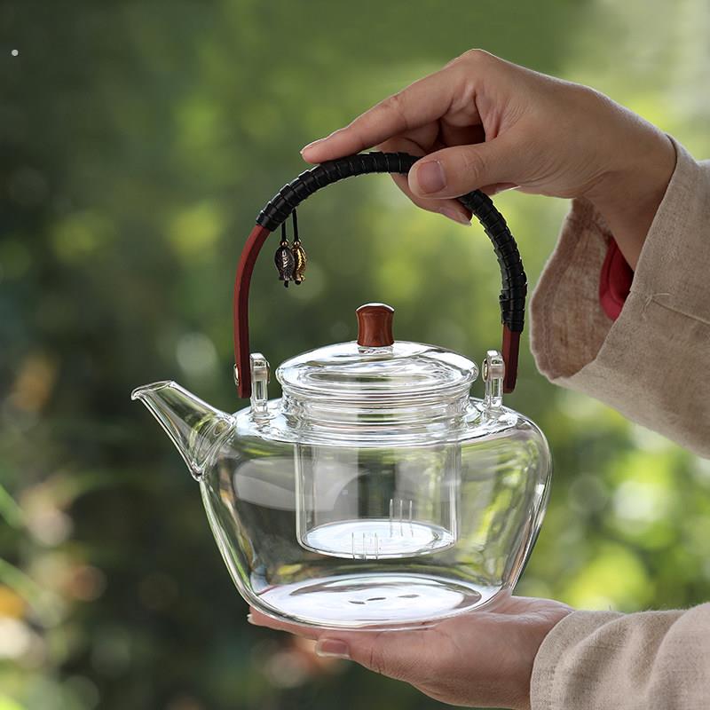 蒸汽煮茶壶耐热玻璃提梁壶大容量透明蒸茶器茶水分离蒸气水壶套装