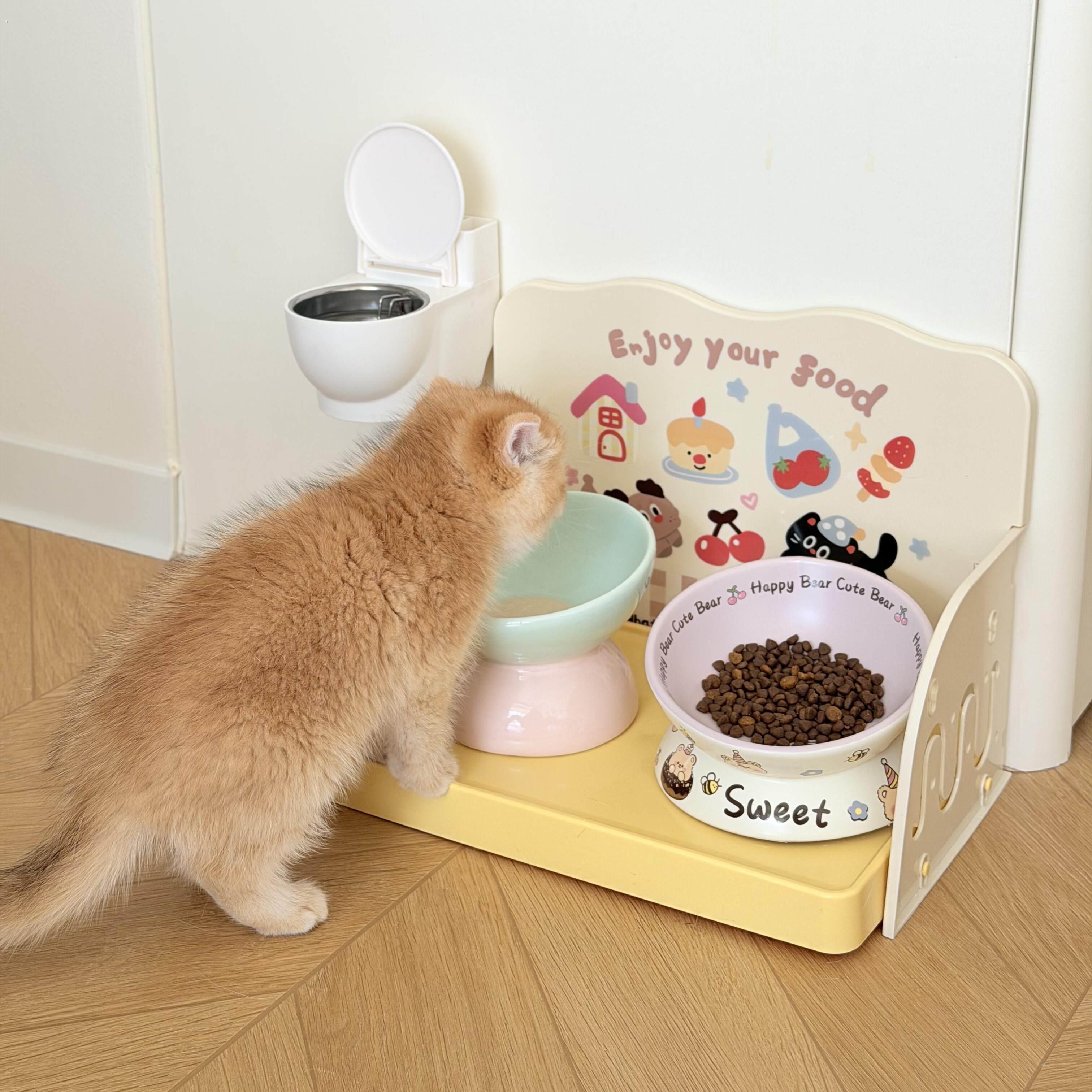 猫碗陶瓷增高架保护颈椎大口径猫食盆宠物喝水碗防外溅餐桌架子