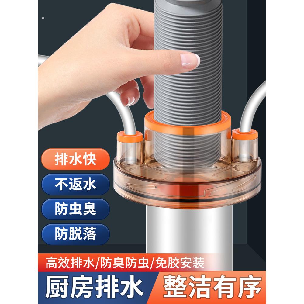 下水管三头通洗衣机下水排水管下水道双排分水器通用密封防臭接头