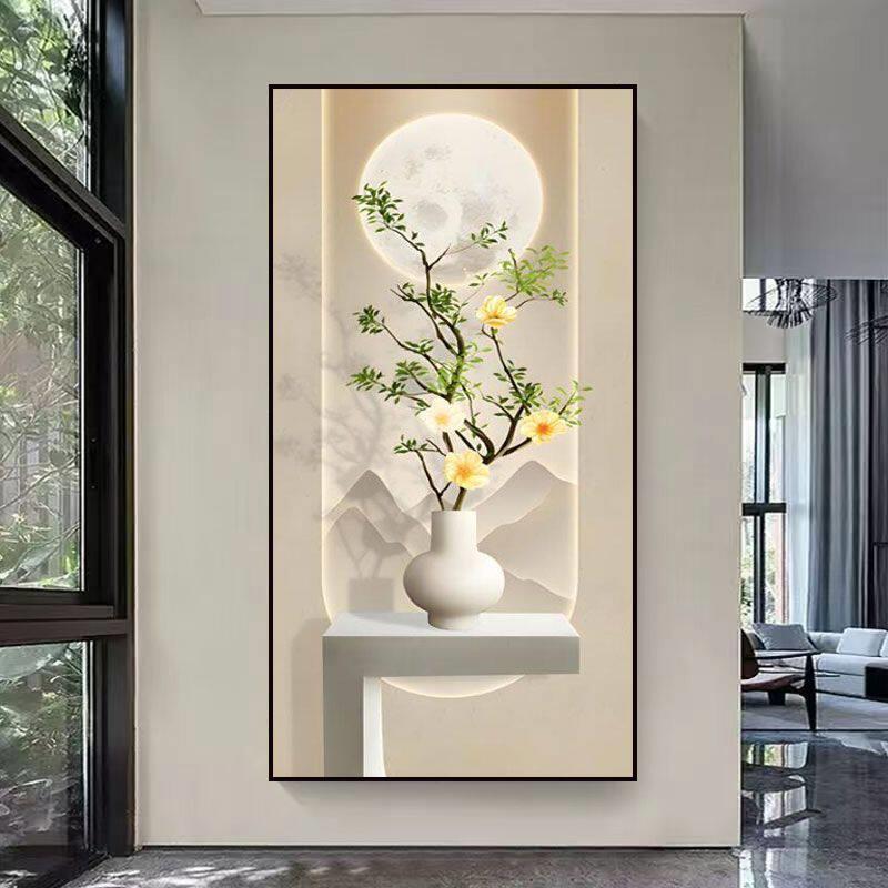 玄关装饰画入户进门客厅走廊贴画新中式绿植过道背景墙壁画