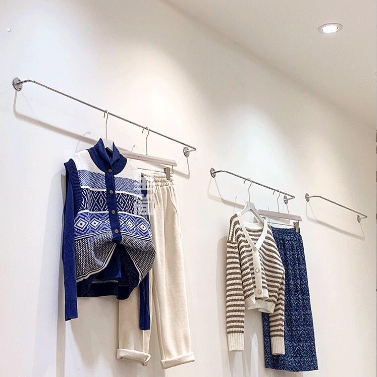 实心拉丝不锈钢网红服装展示架墙上挂衣架女装店壁挂式上墙架正挂
