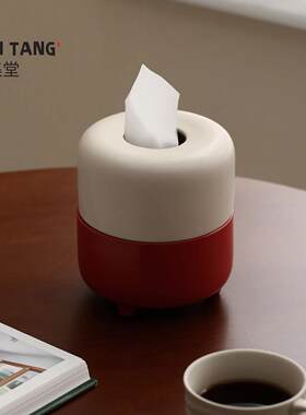 宜集堂中古风纸巾盒陶瓷卷纸抽纸艺术感创意玄关客厅桌面装饰摆件