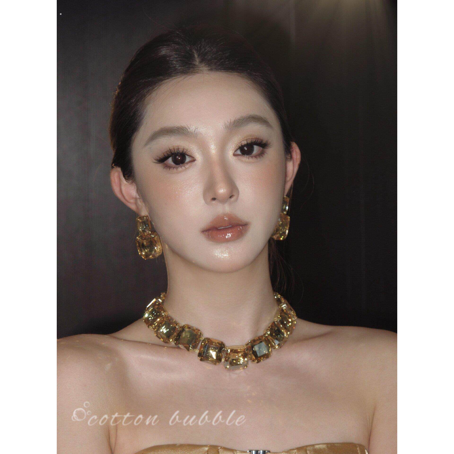 欧美夸张方形项炼耳环套装女轻奢高级感晚礼服配饰锁骨炼新娘颈炼