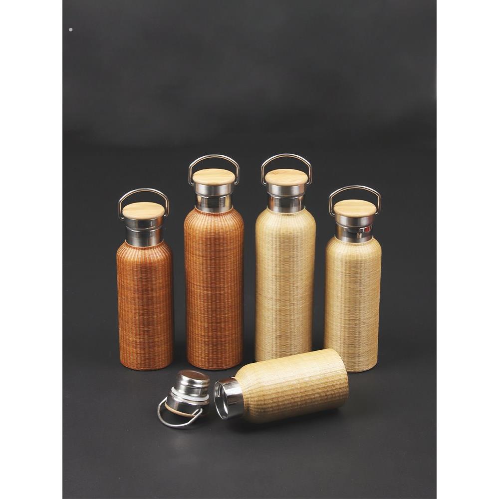 竹编细丝保温杯保温壶热水瓶茶具茶杯304不锈钢瓷胎扣瓷 便携出游