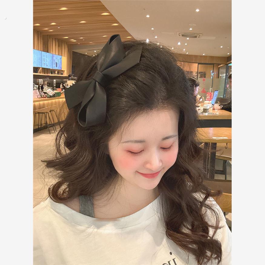 气质黑色皮质蝴蝶结发夹头饰小女孩发卡前额碎发刘海鸭嘴夹发饰