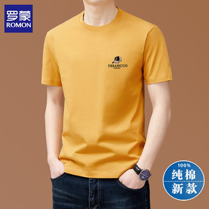 罗蒙新款夏季男士t恤短袖圆领休闲100%纯棉半袖体恤衫男装潮t上衣