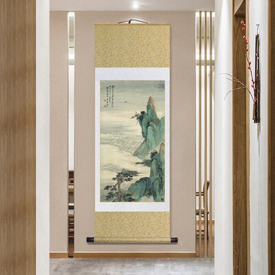 名家山水画仙山观海图新中式客厅玄关装饰画书房茶室禅意卷轴挂画