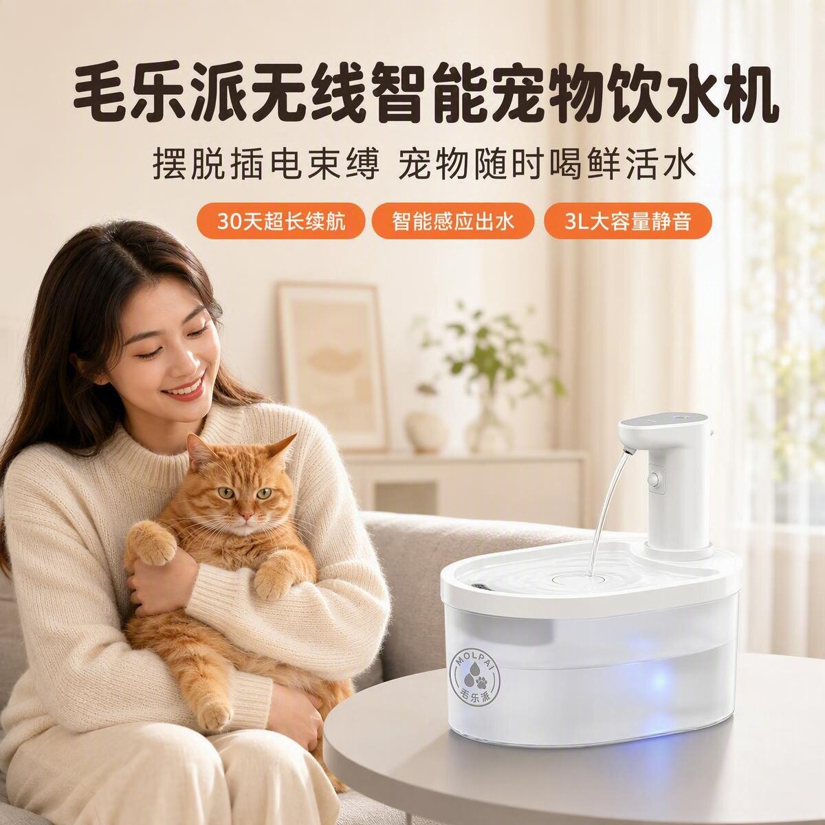 智能感应宠物饮水机静音多层过滤