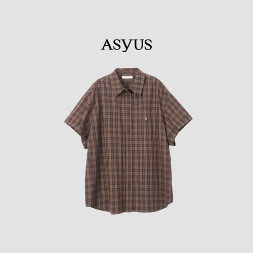 ASYUS设计师品牌夏季 经典复古休闲百搭格子短袖女士衬衫