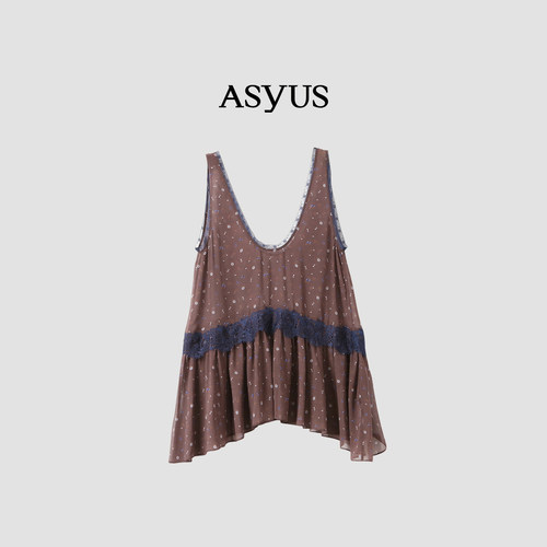【新品】ASYUS 2026夏季 女装休闲碎花撞色圆领无袖宽松连衣裙