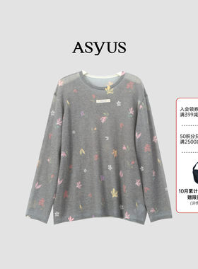 ASYUS设计师品牌 秋季亲肤柔软宽松舒适女士印花毛织套头衫