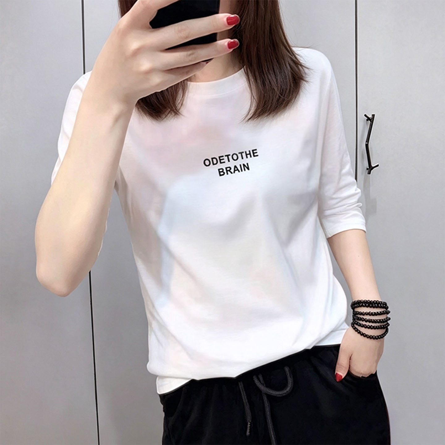 棉质七分袖t恤女秋冬半袖上衣