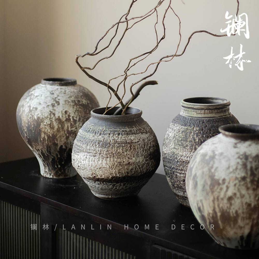 景德镇侘寂风禅意花瓶粗陶陶罐手工插花民宿酒店复古怀旧陶瓷南蛮