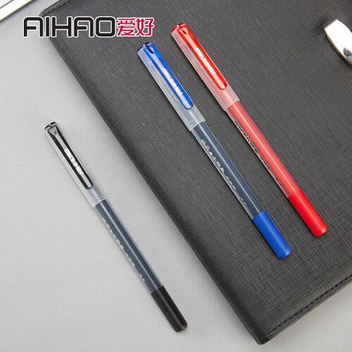 爱好47920矫姿大容量中性笔三角型笔杆一次性0.5mm全针管黑色水笔