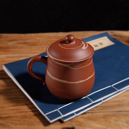 荣昌陶男士紫砂杯茶杯全手工带盖绞泥办公杯定制泡茶杯茶具主人杯