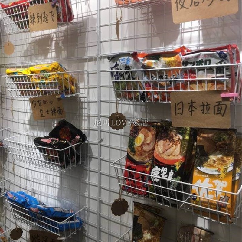 零食置物架子白色陈列墙网红泡面小食堂大号尺寸网格展示货架挂篮图片