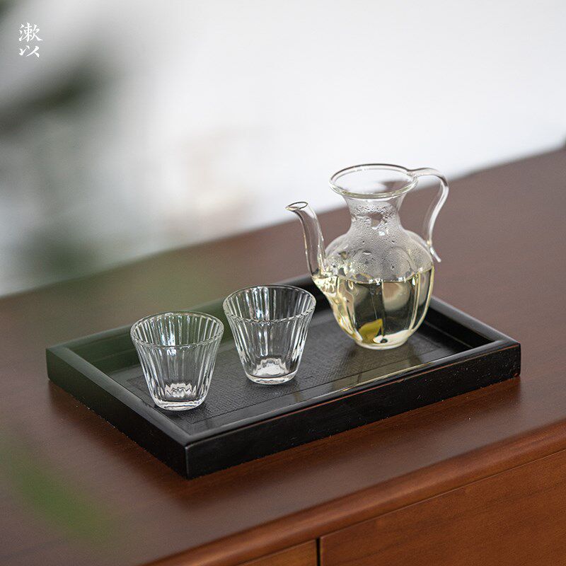 漱以日式黑色漆器茶盘托盘实木家用小号简约pu漆茶道茶席长方形