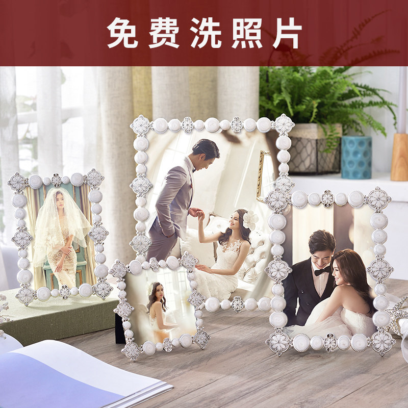 欧式洗照片加相框创意摆台简约金属4 6 7 10寸照片摆件像框架支架