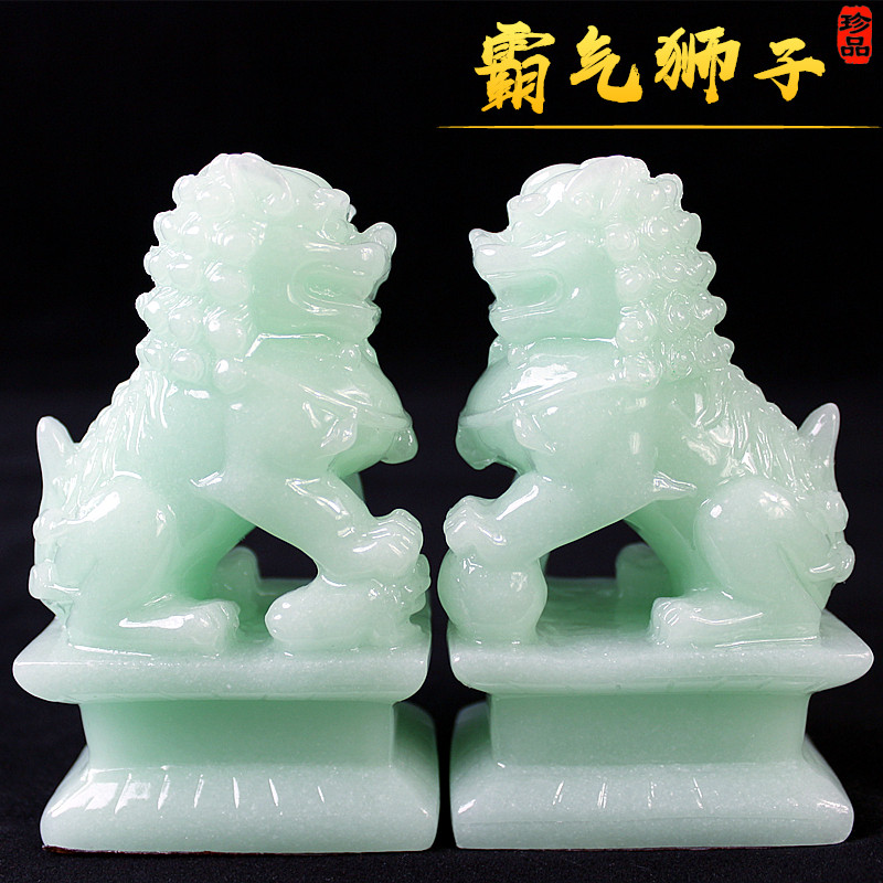 新中式玉石狮子装饰摆件一对中国风桌面创意鱼缸盆景造景狮子摆设