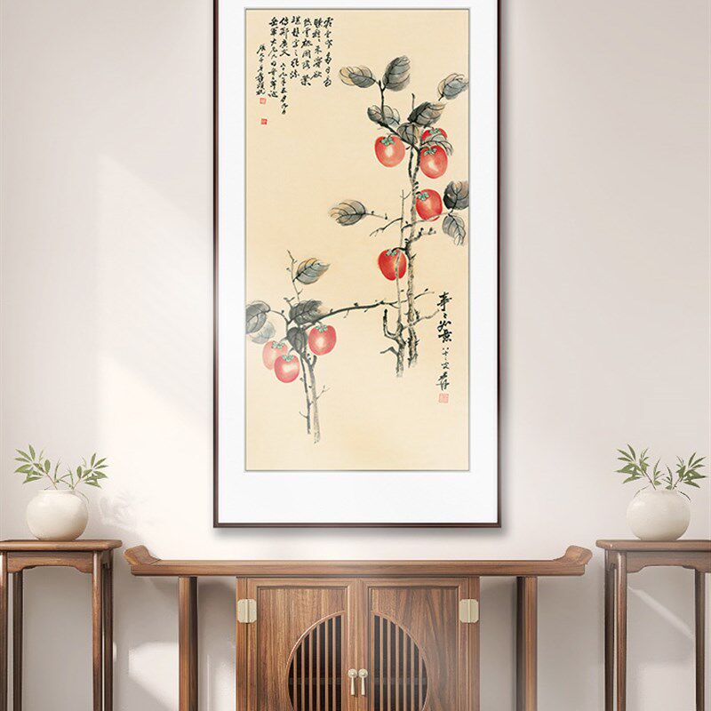 国画花鸟画新中式简约客厅竖幅玄关走廊餐厅装饰画葫芦荷花牡丹