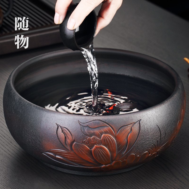 建水紫陶茶洗大号杯洗特大水盂洗茶杯茶洗盆陶瓷高档家用茶具配件