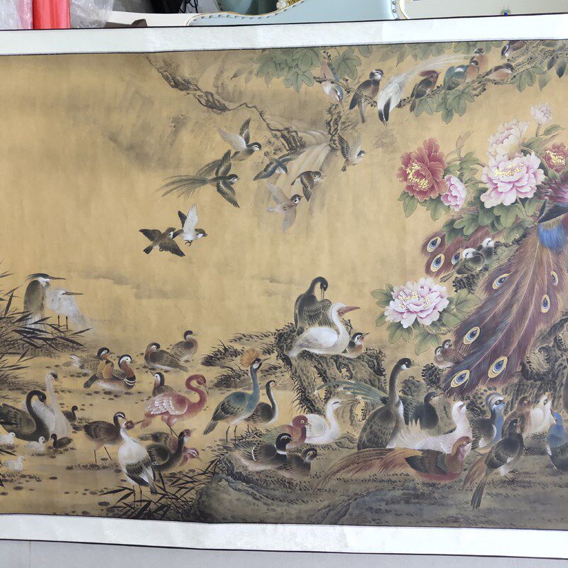 六尺国画卷轴字画花鸟画客厅办公室装饰画中式墙壁画百鸟朝凤凰F