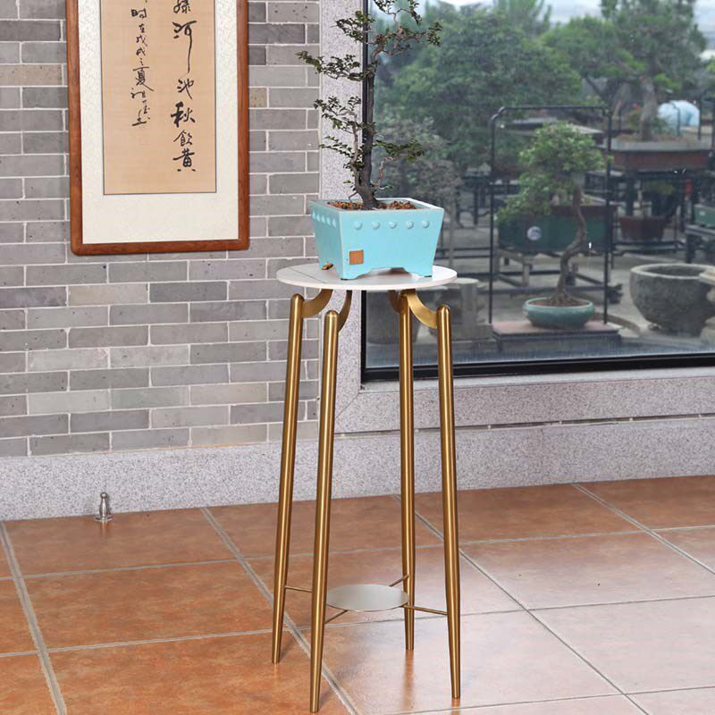 北欧轻奢室内户外岩板不锈钢花架子摆件架客厅电视柜边落地植物架