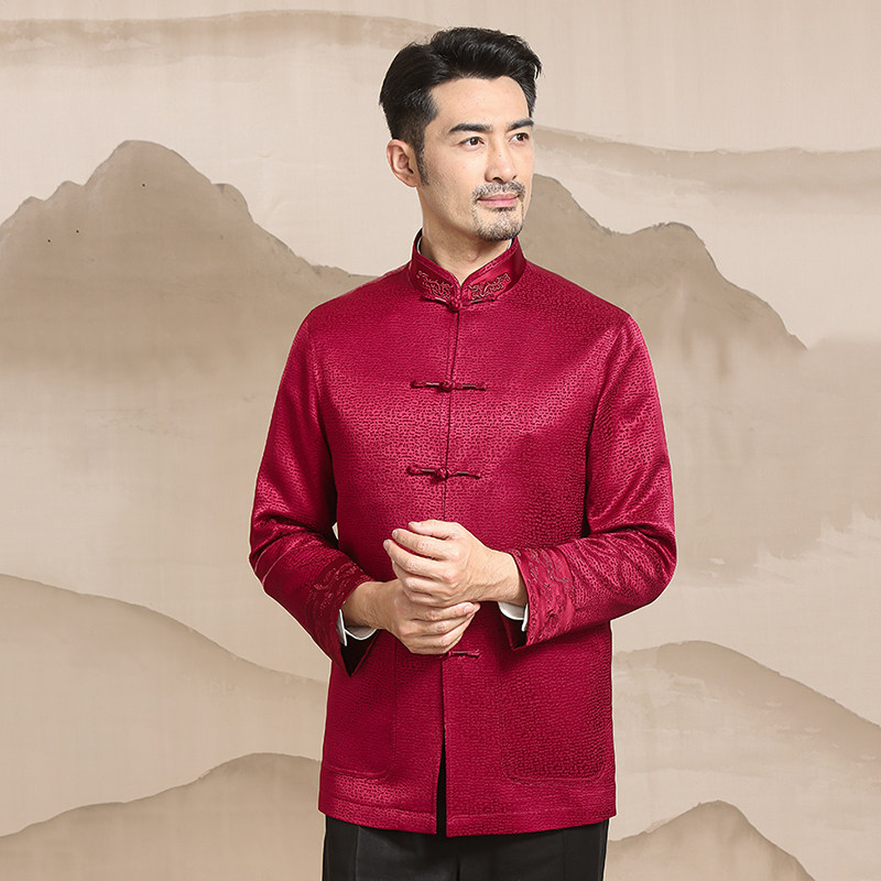 唐装男春秋季中老年休闲外套中式立领盘扣喜庆中国风生日宴会礼服