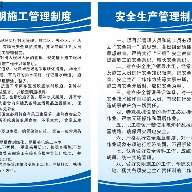 建筑工地施工制度牌 八大员岗位职责 五牌一图标识安全警示牌定做