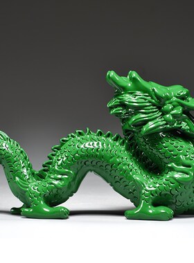绿色木质青龙摆件木制十二生肖木头飞龙客厅缺角补角装饰工艺品