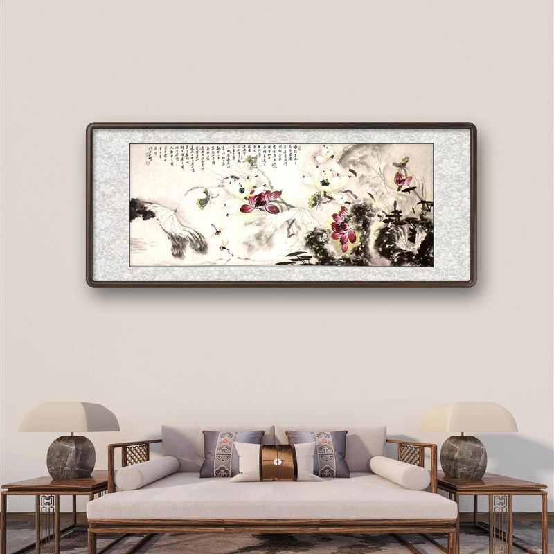纯手绘荷花水墨画国画新中式客厅沙发背景墙挂画卧室会议室装饰画