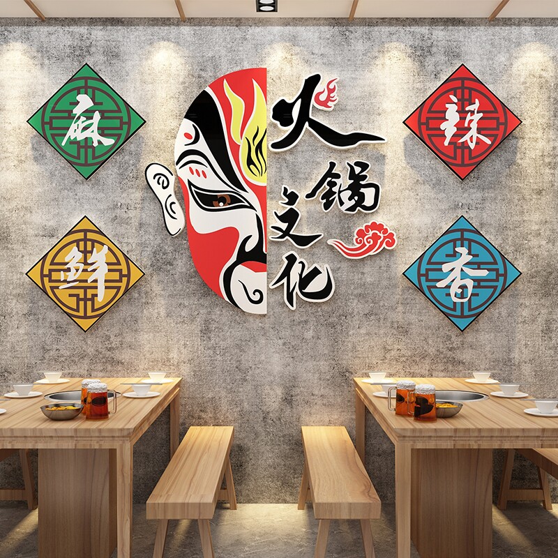 网红火锅店装饰品画文化挂件脸谱国潮风墙面贴纸画市井餐饮馆背景