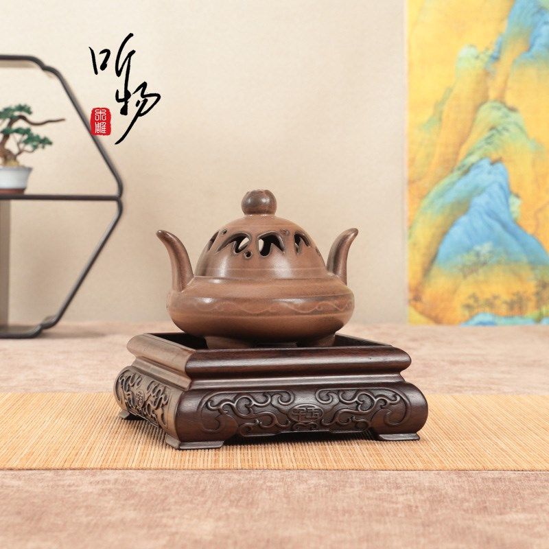 玉玺大图章琉璃黄田石印章木托实木黑檀木藤条雕刻摆件底座可挖槽