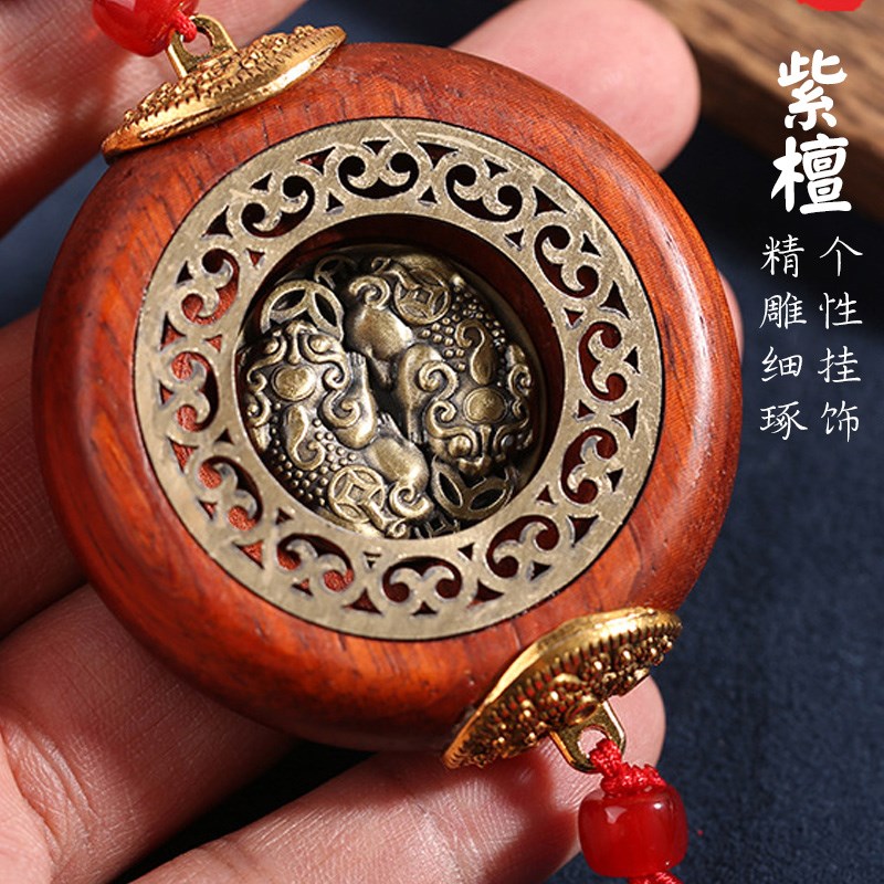 车载挂饰毛爷爷像铜汽车挂件观音紫光檀车用后视镜吊饰出入平安男