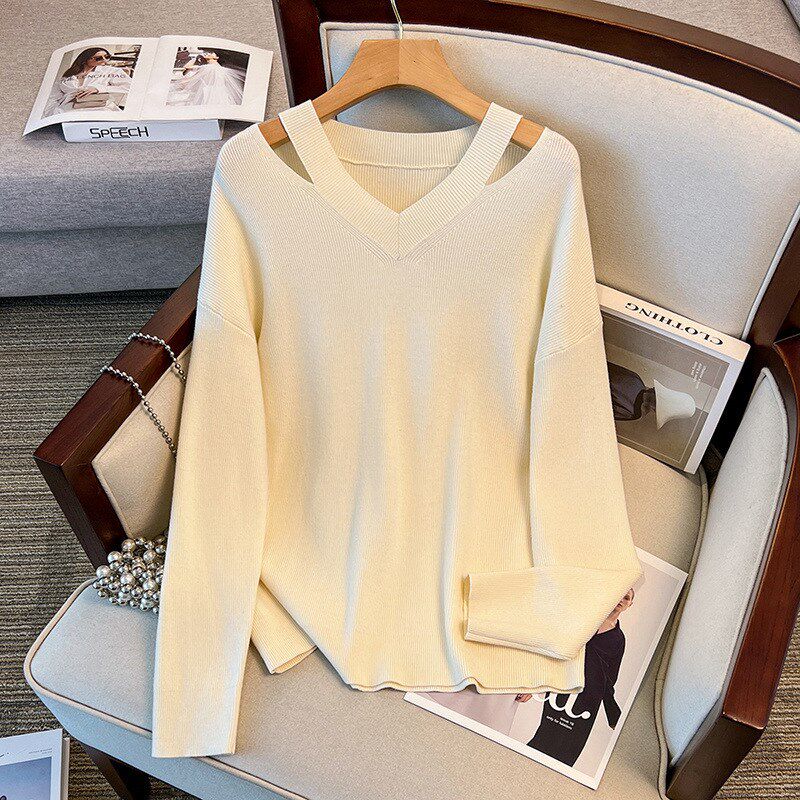 胖mm秋冬新品350斤大码女装V领300露肩毛衣260显瘦打底针织衫230