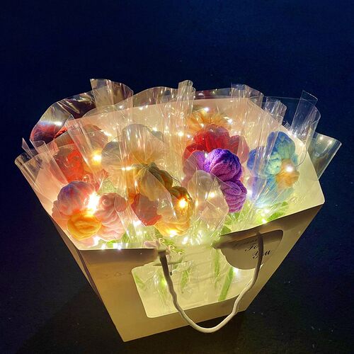 一朵小红花手工钩针编织冰条泡芙花diy材料包成品闺蜜教师节礼物