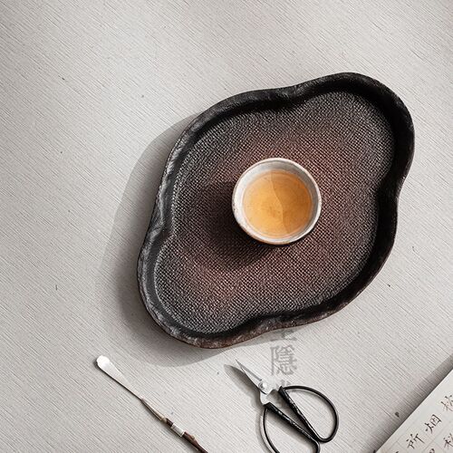 圭隐堂手工石头纹粗陶家用壶承茶盘复古干泡台茶壶托盘茶托茶台