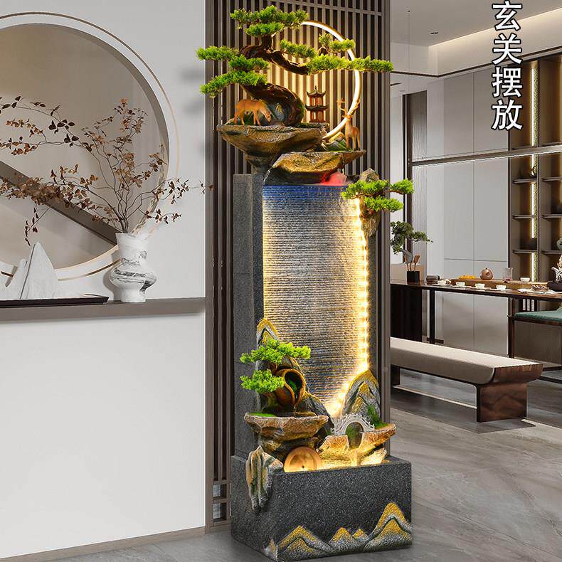 新式茶办公室风车流中水时摆件循6610环水来运转假山生财喷泉室水