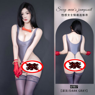 欲之性感无袖 连体衣女深灰色紧身塑身衣高叉连身衣比基尼泳衣内衣