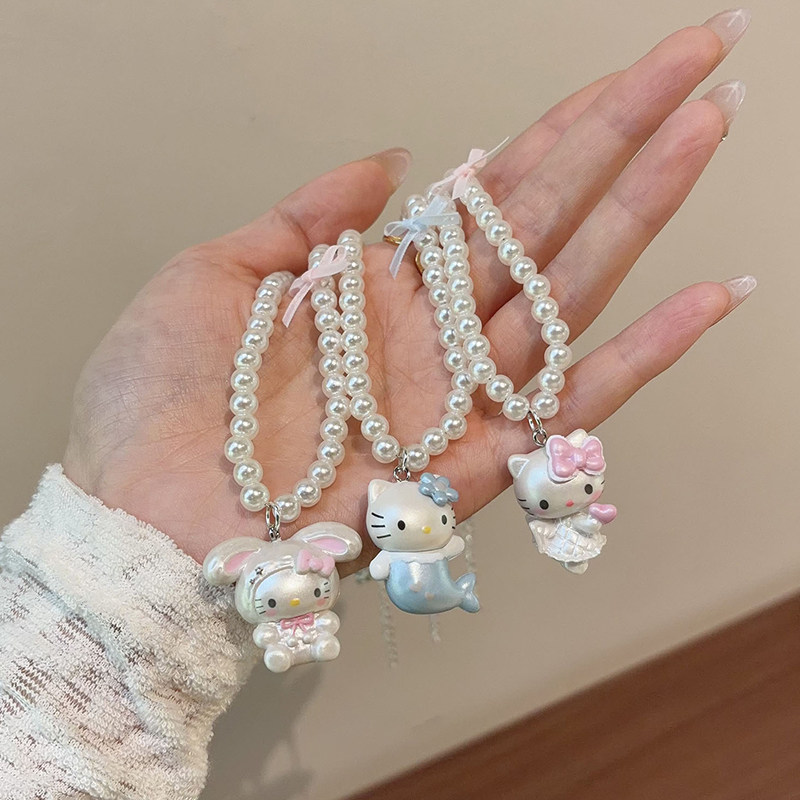 蝴蝶结珍珠猫咪项链 Hellokitty可爱女生2026新款锁骨链吊坠配饰