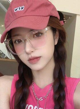 日系复古黑框渐层粉腮红眼镜女韩版潮网红方形圆脸显瘦太阳眼镜太