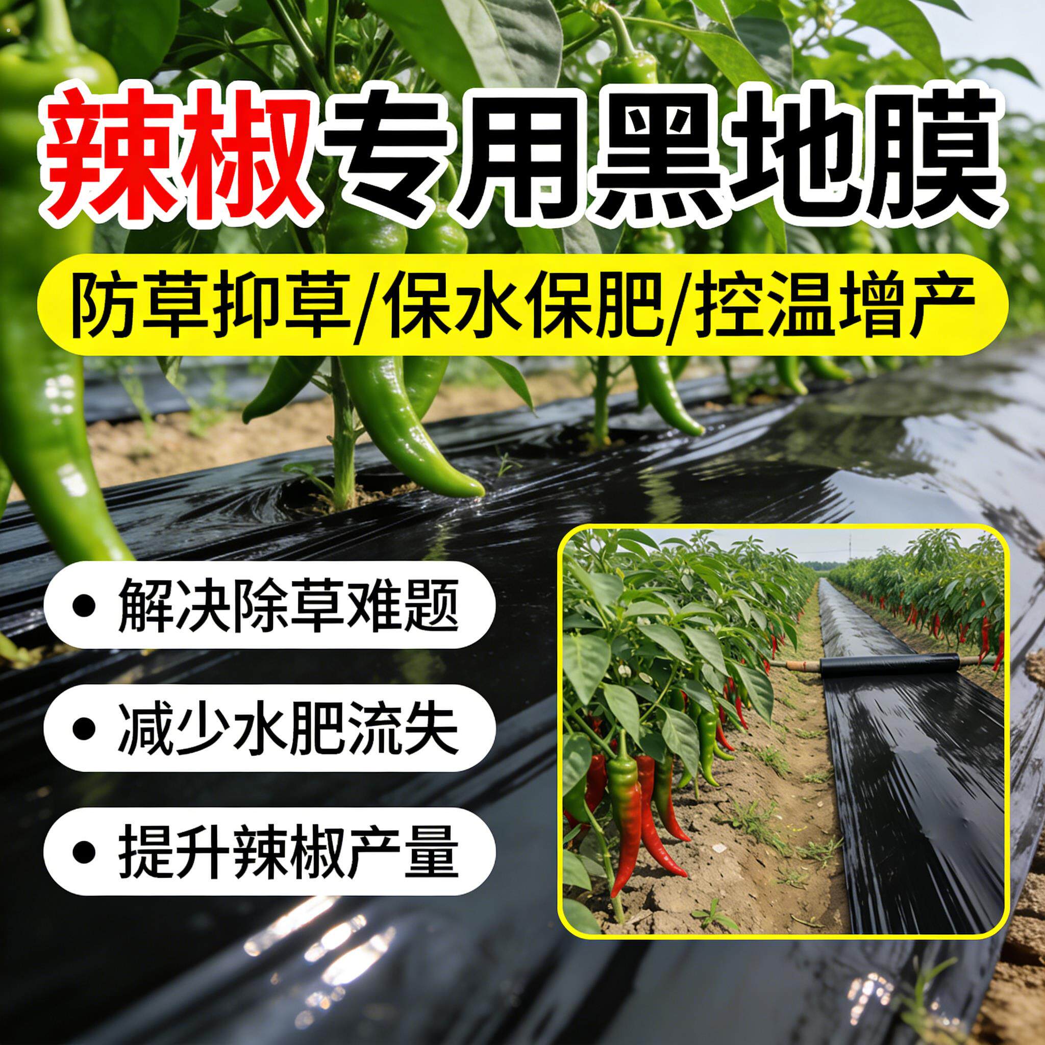 辣椒专用黑色地膜一次性黑膜盖菜防草布加厚塑料薄膜农用种植辣椒